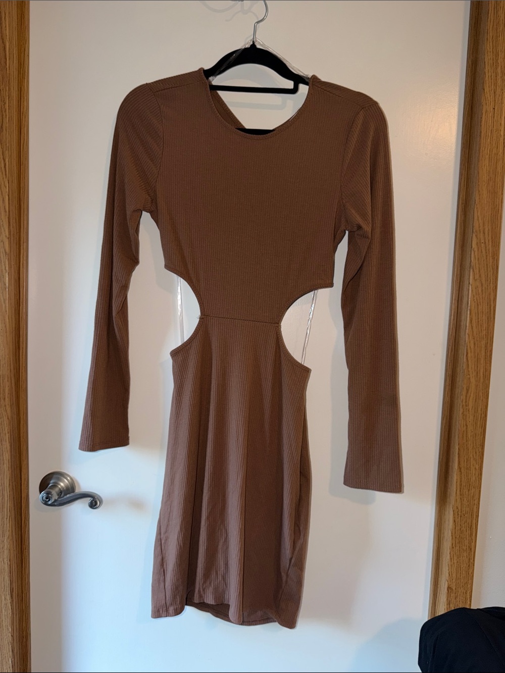 Heart Hips Brown Long Sleeve Cutout Bodycon Dress